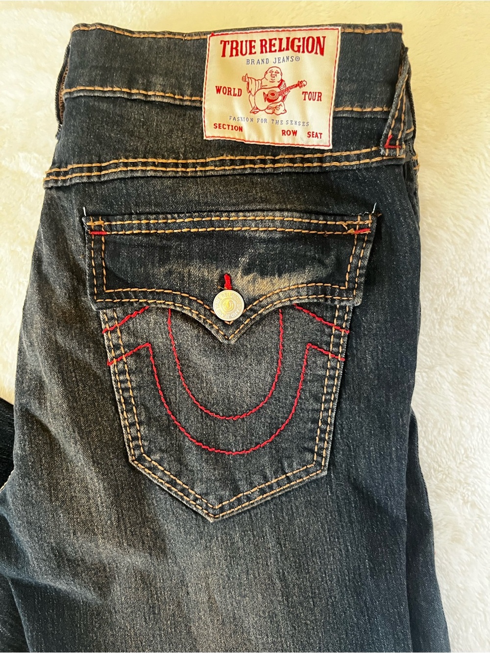 True Religion Ricky Jeans in Dark Blue with Red Stitching 34x34 NWT